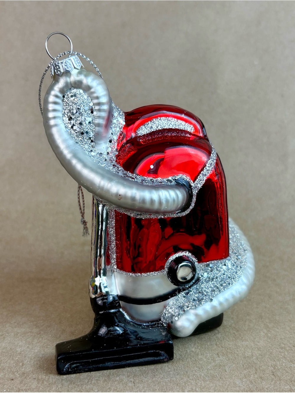 Vintage Style Blown Glass Red Canister Vacuum Cleaner Christmas Ornament